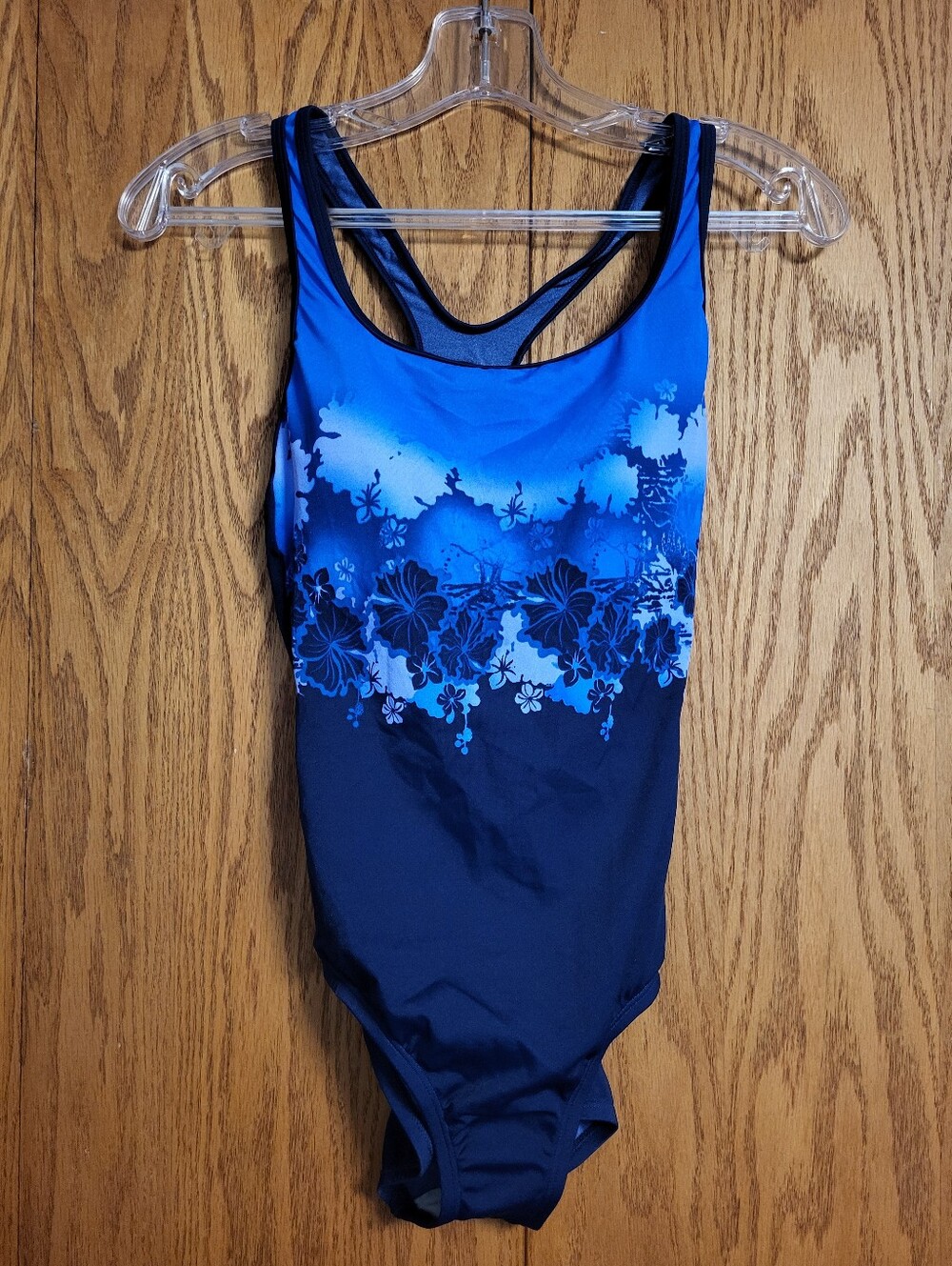 NWT Speedo Blue Hibiscus Print One Piece Swimsuit Size 8